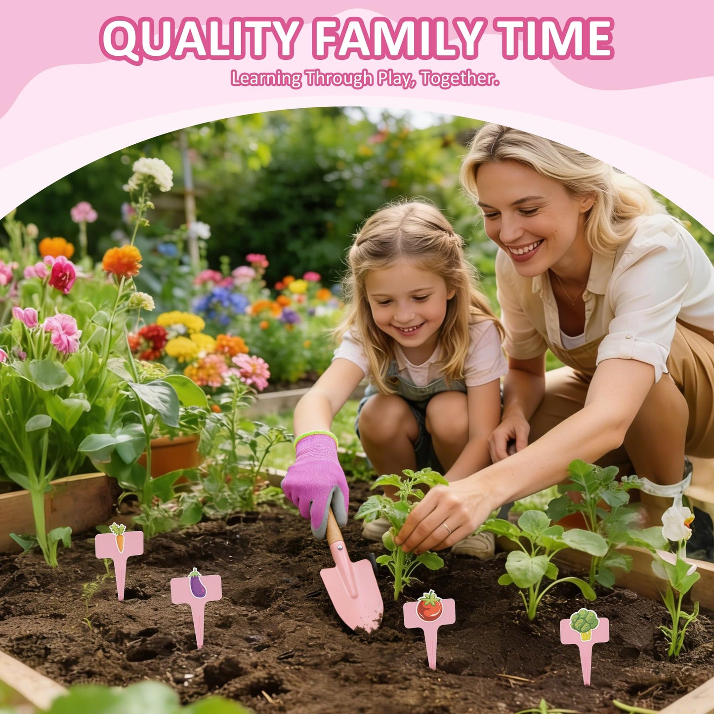 Cossy Kids Gardening Set, 13PCS Garden Tool Kit for Kids and Toddlers Boys Girls, Includes Tote Bag, Watering Can, Shovels, Rake, Kids Gardening Gloves, Apron and More, Pink