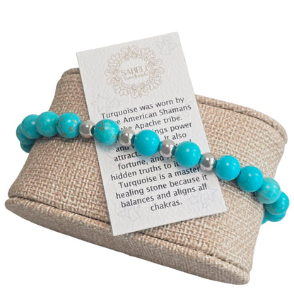 Sabeli Handmade Bracelets Real Natural Stones Healing Protection Focus 8mm Bead Adjustable Macrame Women Men Gemstone Gift (Turquoise)