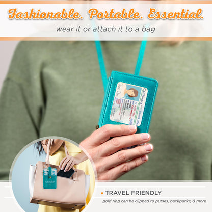 Christian Art Gifts Women's Slim Zipper ID Badge Card Holder: Be Still & Know - Psalm 46:10 Inspirational Bible Verse w/Detachable Neck Strap Lanyard, Coin Purse Pocket, Vegan Leather, Floral Teal