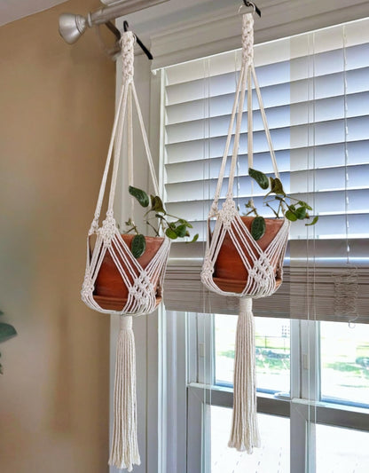 Shineloha 2 Pack Macrame Planter Hanger for up to 8" Pot, Indoor Hanging Planter | Plant Hanger Indoor, Hanging Plants Holder Basket | No Plant or Pot Included