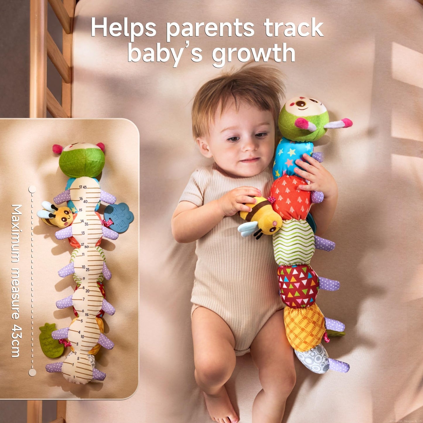TUMAMA Baby Toys for 0 3 6 9 12 Months, Caterpillar Sensory Toy, Infant Baby Stuffed Animal Activity Soft Toys with Teether, Tummy Time Sensory Toys, Newborn Infant Sensory Toys Birthday Gifts