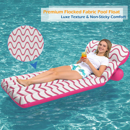 Jasonwell Inflatable Pool Float Adult - Ultra-Comfort Soft Fabric Pool Floaties Lounge Floats Floating Chair Raft with Adjustable Backrest Air Water Lounger Tanning Float for Pool Beach Party (Wave)