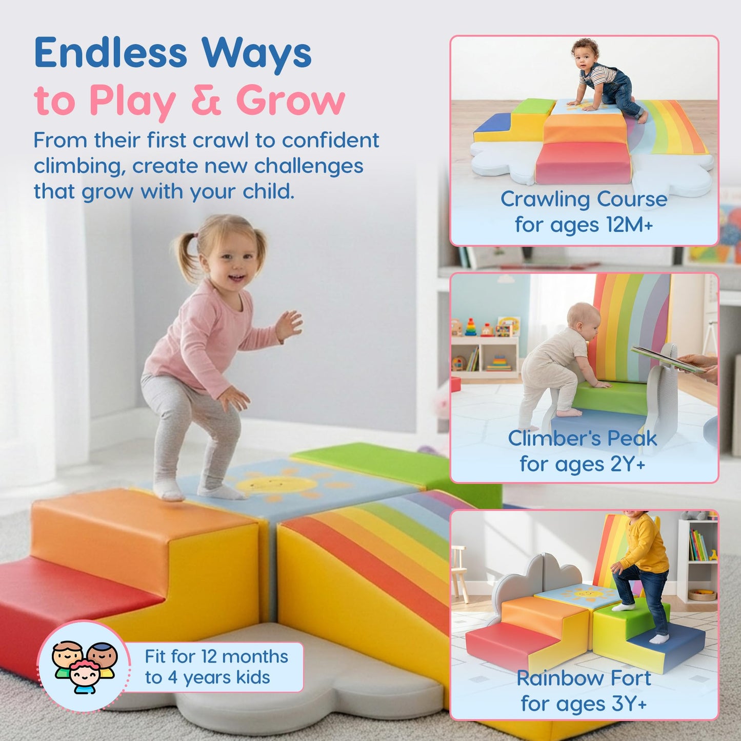 Once Upon a Cloud Foam Climbing Blocks 6-Piece Set - Indoor Climbing Toys for Toddlers Ages 1 to 4 Years - Soft Play Equipment that Builds Motor Skills and Balance