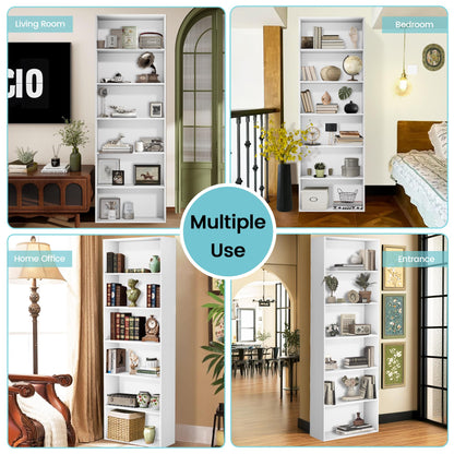 GRUSIGN 71" Tall 6-Tier Bookshelf, Large Open Display Bookcase with Ample Storage, Floor Standing Book Shelf for Living Room, Home Office, Bed Room, White