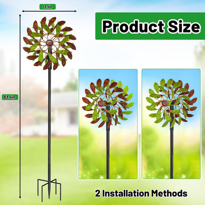 Metal Garden Wind Spinners Outdoor, 360 Degrees Kinetic Yard Windmills Garden Decor for Outside, Wind Sculptures & Spinners for Lawn Patio Ornaments(Brown+Green)