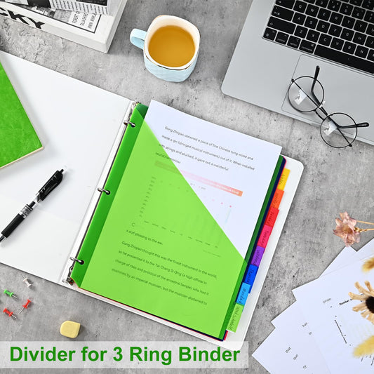 8-Tab Binder Dividers - Index Pockets Divider for 3 Ring Binders, 3-Hole Plastics Sheets Protectors for US Letter Size in 0.5'', 1'', 2'', 3 inch Binders, 8 Colors (XY004) (2 Packs)