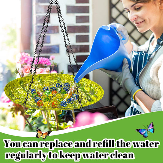 Bee Watering Station for Outside, Hanging Bee Butterfly Feeder for Garden, Metal Butterfly Puddler with Stone Texture Bee Drinking Bowl with Glass Marbles for Outdoors Yard Decor (Hanging-Ellipses)