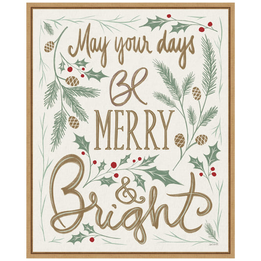 Amanti Art Framed Canvas Wall Art 20x16 Merry and Bright Holly by Anne Tavoletti, Framed Wall Art Canvas, Holidays Artwork, Modern Contemporary Decor, Small Poster Painting for Living Room, Bedroom