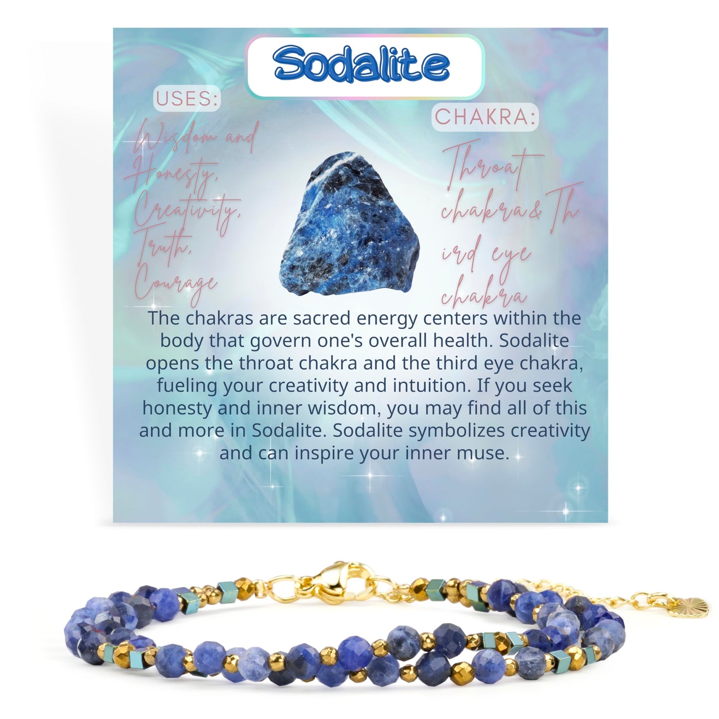 Farfume Sodalite - Thinking - Crystal Beaded Bracelets, Chakra 4mm Natural Stone Beads Bracelets, Gemstone Spiritual Jewelry Gifts for Mother's Day