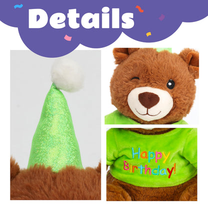Cuteoy Happy Birthday Bear Musical Stuffed Animal Shaking Singing Dancing Plush Toy Electric Interactive Animated Plushies Gifts for Kids Girls Boys
