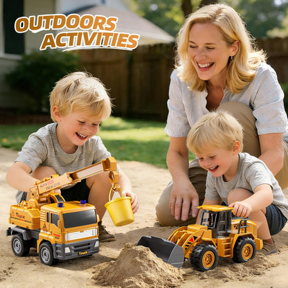 KukuFun 4-Pack Truck Toys for Boys 3-5 Year Old，Construction Sandbox Toy Set with Excavator，Indoor/Outdoor Sand Toys for Kids Toddlers Girls Age 3-8，Birthday Gifts