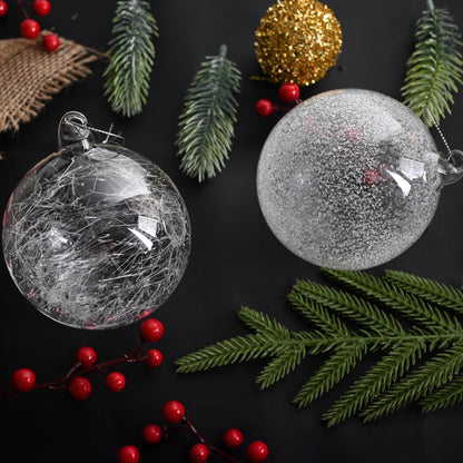 2 Pcs Glass Christmas Ball Ornaments Bulk 4 Inch Christmas Tree Ornaments Large Clear Glass Snowflake Dots Hanging Ball Decorations for Trees Xmas Party Home Decor