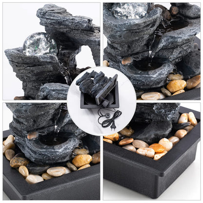 Amootek Tabletop Fountain Rotating Ball Rock Waterfall Fountain Office Includes Many Natural River Rocks Decorated with Colorful Lights, 9.05" L x 6.89" W x 10.23" H