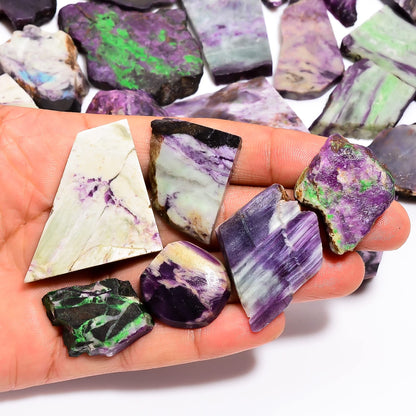 Natural Kemmererite Raw Slice Gemstone- Healing Crystals for DIY Jewelry Making -Loose Natural Cabochon -Perfect for Crafting Unique Jewelry Designs (5 pcs, 25-35 mm)