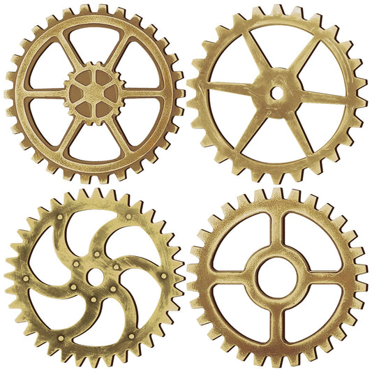 Yulejo Wooden Industrial Steampunk Style Gear Wheel Wall Decoration 10 Inch Vintage Wooden Gear Combination Farmhouse Hanging Wall Decor for Home Wall Bar Decor Art Craft Wall Decor (Gold)