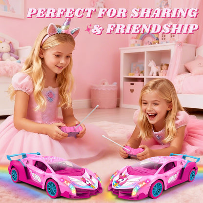 Unicorn RC Car for Girls, Rainbow Glow & Drift Wing Remote Control Car,2.4GHz RC Cars 1:18 Scale,Kids Toys Age 3 4 5 6 7 8 9 10 11 12,Girls Birthday Gifts,Valentines Day Gifts for Kids 3-12 Year Old