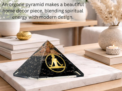 Amazing Gemstone Large Black Tourmaline Orgone Pyramid Crystal, Yoga Buddha Orgonite Pyramid - Positive Energy Healing