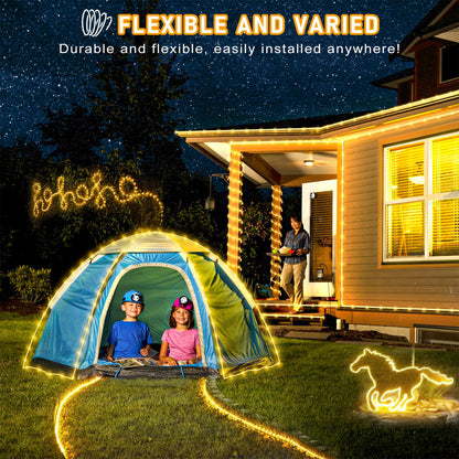 66FT 200 LED Rope Lights for Outside, Plug in Rope Lights Outdoor Waterproof with 8 Modes, Connectable Flexible Clear Tube Lights for Indoor Bedroom Patio Pool Camping Party Decorations, Warm White