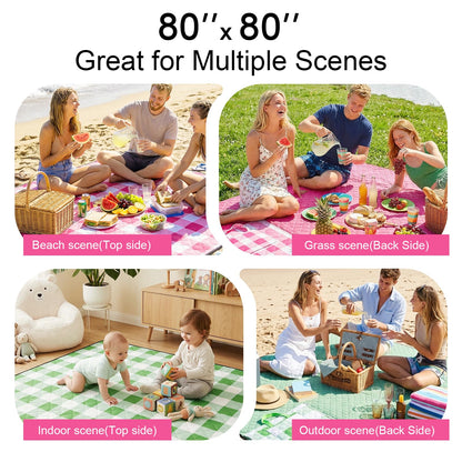 JACTUM 2 in 1 Tote Picnic Blanket Waterproof Outdoor Camping Mat，Large Capacity Beach Blanket 80''x80'' 7 Layers Easy to Foldable and Carry.