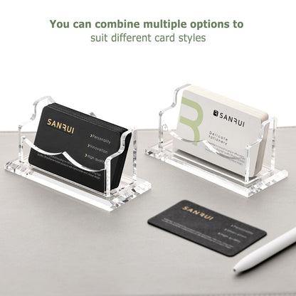 SANRUI Acrylic Business Card Holder for Desk,Clear Horizontal Name Card Stand for Women and Men, Desktop Organizer Display for Office Home Exhibition - 2 Pack 120 Card Capacity