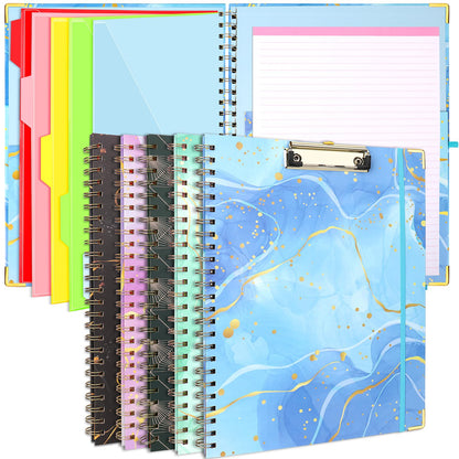 Foldable Spiral Clipboard Folio with Refillable Lined Notepad,5 Plastic Folders with 10 Pockets,Storage Clipboard Folder with Labels,Clipboards with Storage for Office Planner Clip Board-Pale Blue