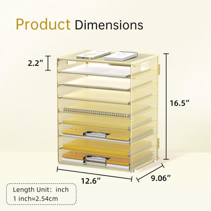 DALTACK 9-Tier Paper Organizer for Desk, Mesh Letter Tray Desk Organizer with Handles, Space-Saving File Organizer for Office Home School, Gold