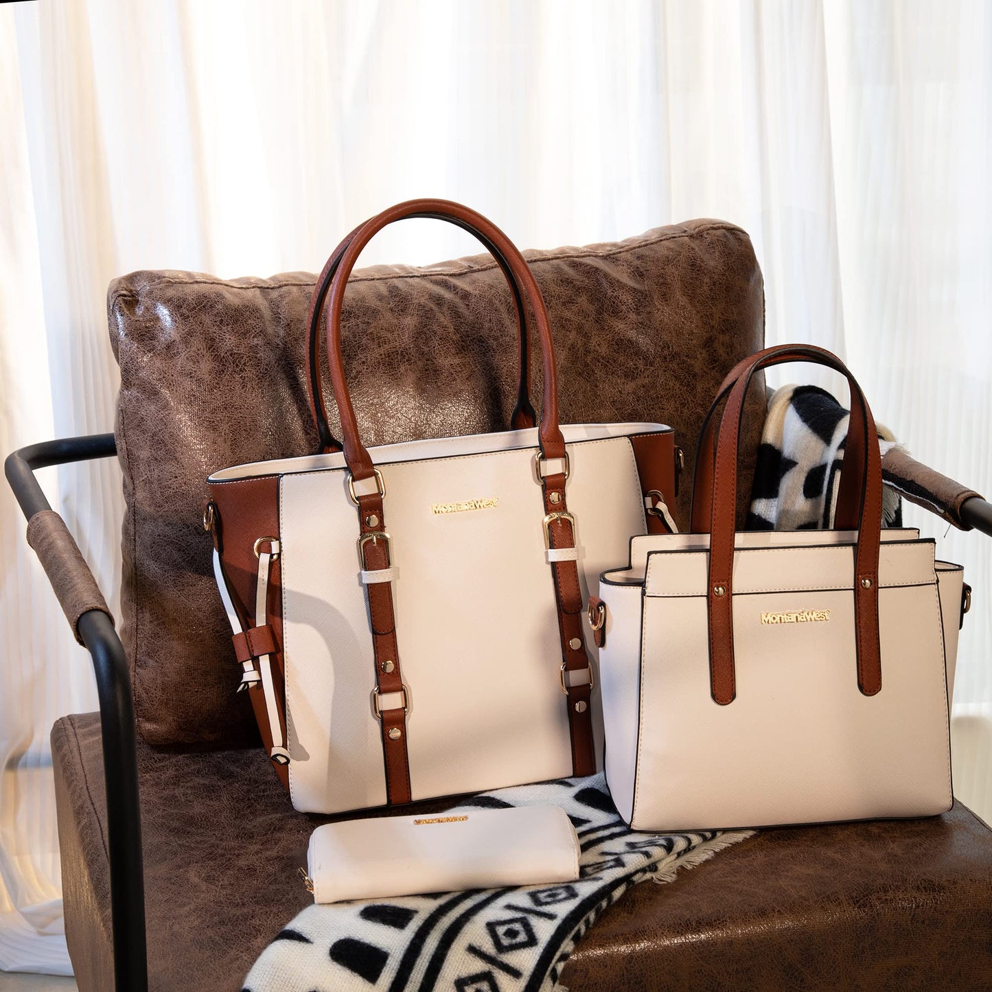 Montana West 3PCS Purses for Women Tote Bag and Wallet Set Shoulder Satchel Crossbody Bags Leather Handbag for Gift Travel Casual Work MWC3-C032WABR