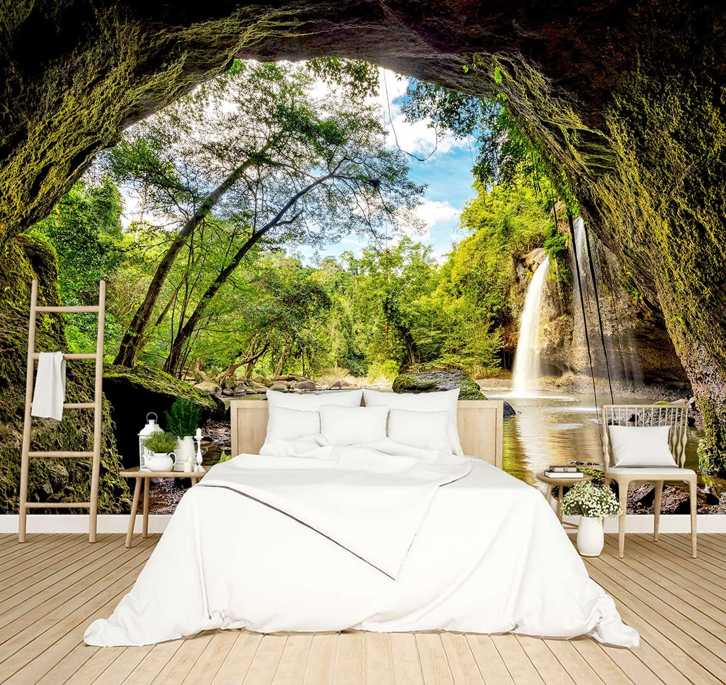 BZHXBZ - Beautiful Nature Wallpaper Forest Landscapes 3D Space cave Scenery Waterfall Bedroom Woodland Decor Living Room tv Background Large wall Mural Office Jungle - 91"x65" Not Peel and Stick