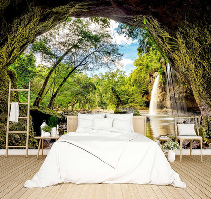 BZHXBZ - Beautiful Nature Wallpaper Forest Landscapes 3D Space cave Scenery Waterfall Bedroom Woodland Decor Living Room tv Background Large wall Mural Office Jungle - 91"x65" Not Peel and Stick