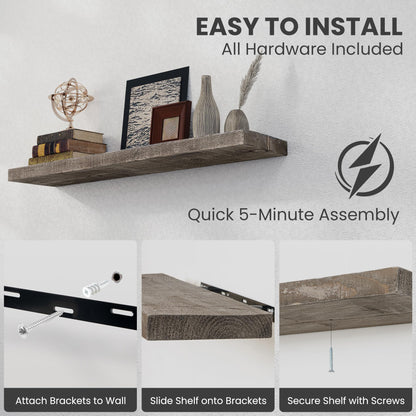 FLYJOE Floating Shelves Reclaimed Barnwood, 8" Deep Solid Wood Floating Shelf Wall Hanging Shelves with Invisible Heavy-Duty Metal Bracket | Wall Mounted | Farmhouse Style | 40 inches,2PCS,Grey