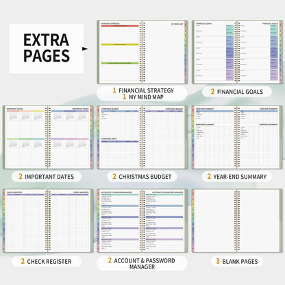 Budget Planner - Monthly Budget Book for Daily Expense Tracking, Business, Debt, Savings, B5 (7.3" x 10.15") Undated Financial Planner with Colorful Tabs Manages Your Money Effectively, Light Green