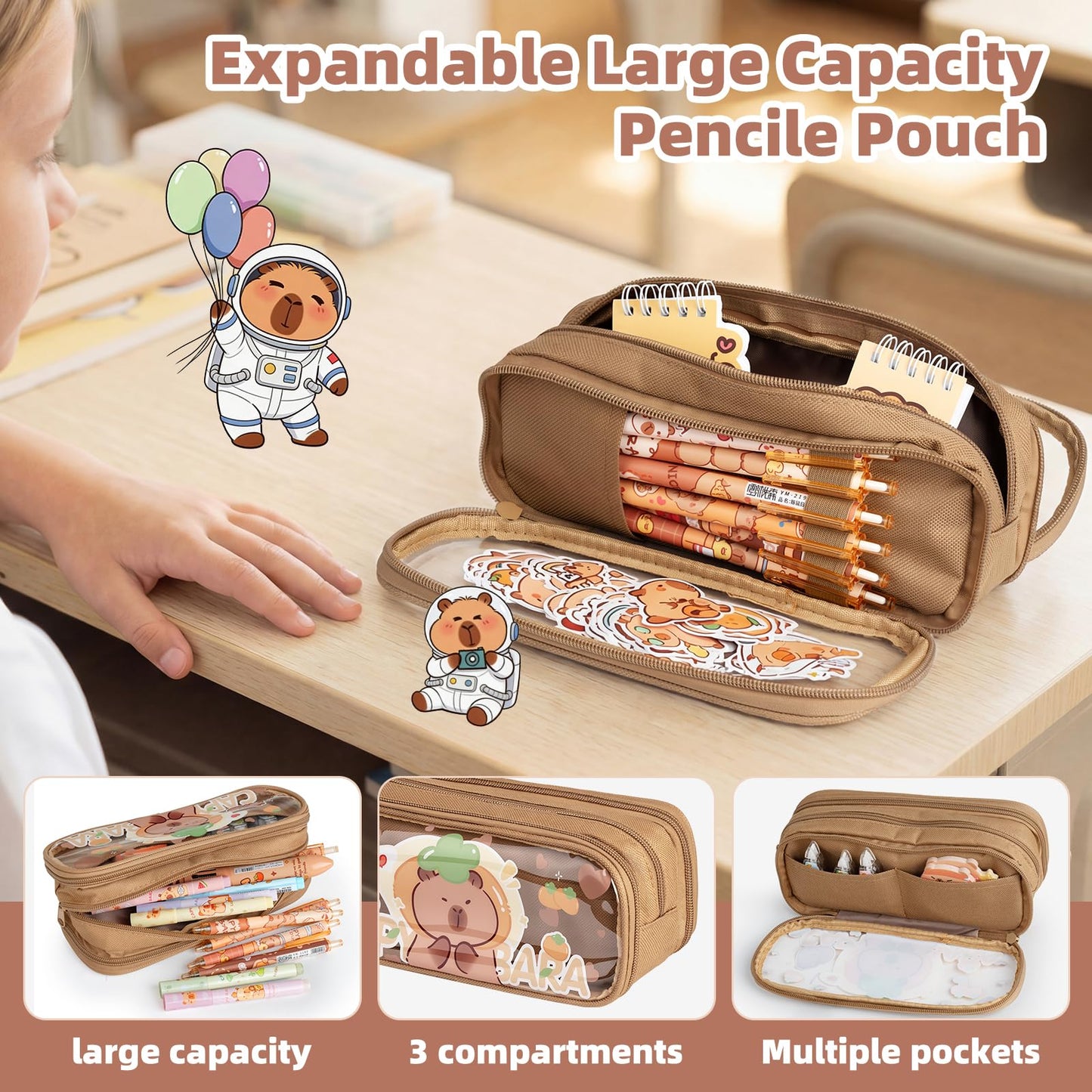 Sanfylikus Capybara Stationery Gift Set for Kids, 25PCS Cute School Supplies Kit w/Pencil Case, Notebook & Stickers, Kawaii Aesthetic Office Desk Accessories for Girls Boys Ages 5-14