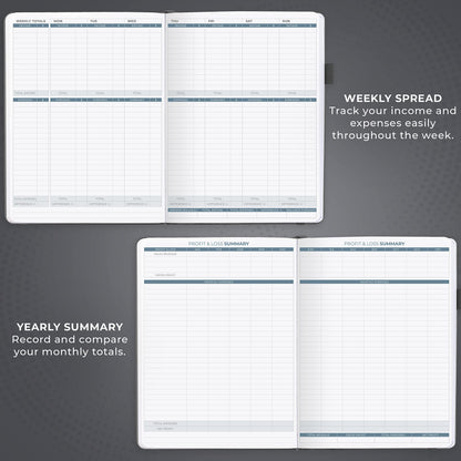 Clever Fox Income & Expense Tracker Large – Accounting & Bookkeeping Ledger Book for Small Business – 2-Year Record Notebook, A4 (Silver Black)