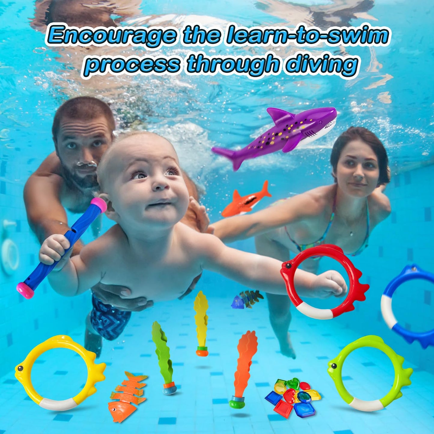 Jasonwell Pool Diving Toys Games - 31 PCS Swimming Pool Toys for Kids Teens with Diving Rings Dive Sticks Underwater Treasures Torpedo Bandits Fish Toy etc Fun Water Swim Toy for Boys Girls Adults