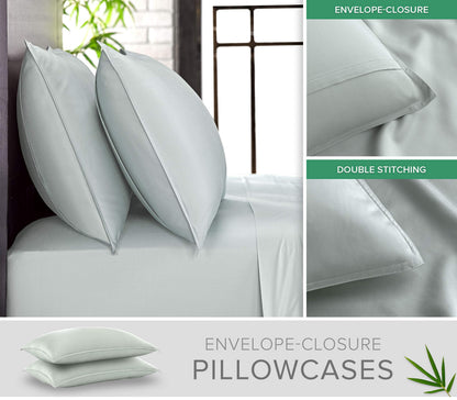 Pure Bamboo Full Sheets, Genuine 100% Organic Viscose Derived from Bamboo Bed Sheet Set, Luxuriously Soft & Cooling, Double Stitching, 2 Year Quality Promise (Full, Sea Glass)