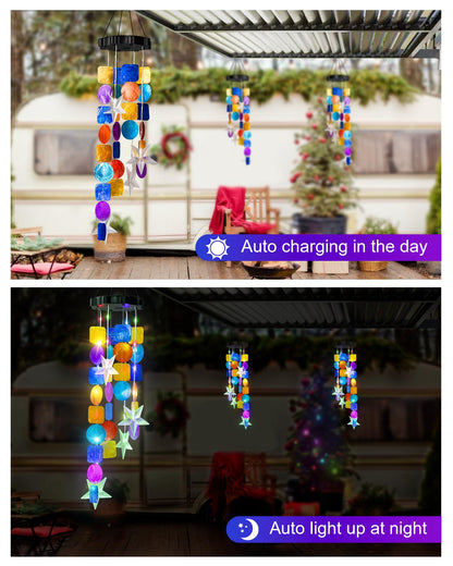 Solar Wind Chimes Decorative Lights for Outside,Shells Lights Gifts for Mom Grandma Women Wife Girls, Solar Hanging Lights for Holiday Garden Yard Window