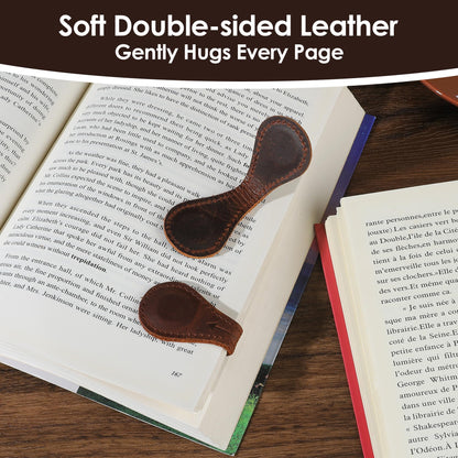 Magnetic Leather Bookmarks Book Marks for Reading Women Men Book Lovers Readers (Brown-2PC)