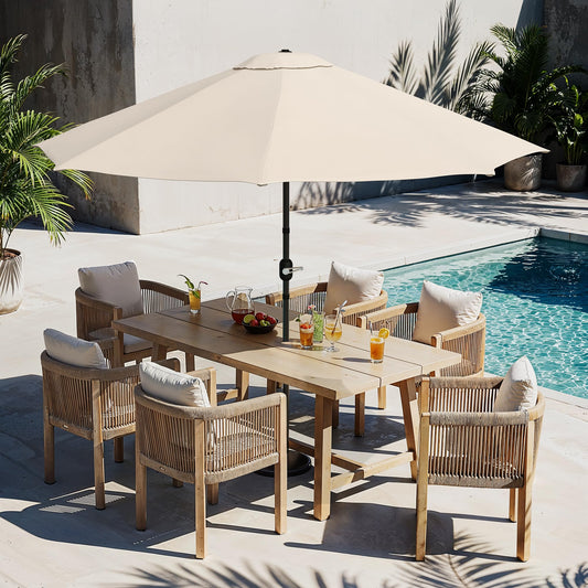 LUE BONA 10FT Patio Umbrella, Waterproof Outdoor Market Umbrella with Easy Crank & Tilt, Patio Table Umbrella for Deck Garden Backyard Pool, Beige