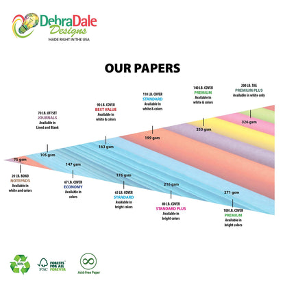 Debra Dale Designs Made in USA 350 color bar ruled index cards, matching color-coded dividers, and storage box on standard 110# white index card stock