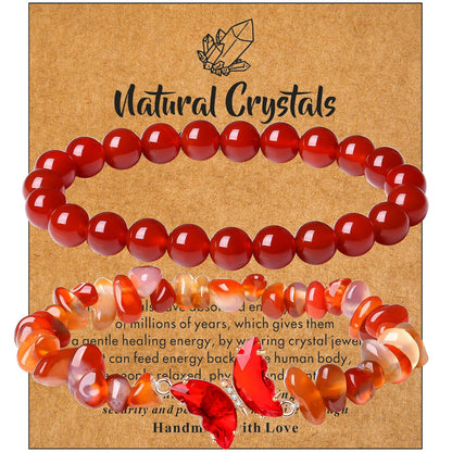 DUQGUHO 2Pcs Red Carnelian Bracelet for Women Butterfly Bracelet Gift for Women Healing Crystal Bracelet Natural Red Agate Jewelry 8mm Red Crystal Beaded Bracelet Gift for Birthday