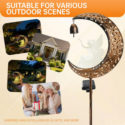 Solar Fairy Moon Figurine Light, Waterproof Garden Stakes Decor Outdoor Yard Decorations for Lawn, Patio,Yard, Pathway,Housewarming Ornament Gifts Ideas for Gardening Mom Grandma