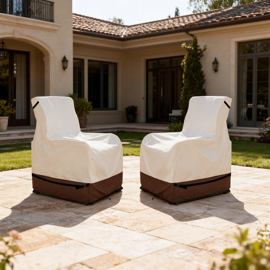 Youkaver Outdoor Recliner Chair Covers,Patio Swivel Chair Covers,600D Heavy Duty Waterproof Patio Rocking Chairs Cover,Outdoor Furniture Covers for All Weather Protection.Beige & Brown