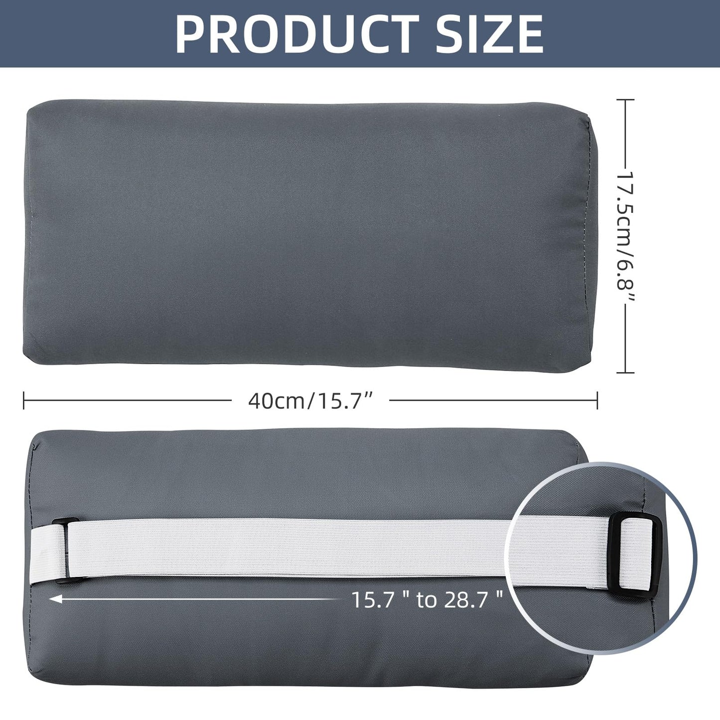 Rasugarlary Headrest Pillow for Patio Chaise Lounge Chair, Outdoor Chaise Pillows with Adjustable Elastic Stripe Head Resting Pillows for Recliner Office Chair, Dark-Gray 2 Pack