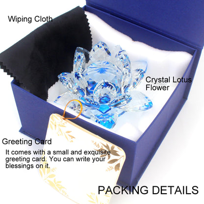 TENGFENG Sparkle Crystal Lotus Flower - 4'' Hue Reflection Clear Crystal Blue Lotus for Feng Shui Home Decor Sun Catcher Ornaments or Paper Weight with Gift Box (100MM) Blue