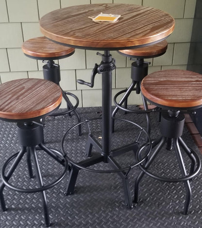 LOKKHAN Set of 2 Industrial Bar Stool-Height Adjustable Swivel Wood and Metal Bar Stool,Farmhouse Stool,Extra Tall Pub Height,23"-29"