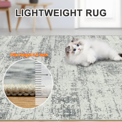 8x10 Area Rugs for Living Room - Washable Rug Modern Abstract Soft Large Neutral Non-Slip Carpet Indoor Floor Stain Resistant Thin Carpets for Bedroom Dining Room Farmhouse Nursery Home Office Grey