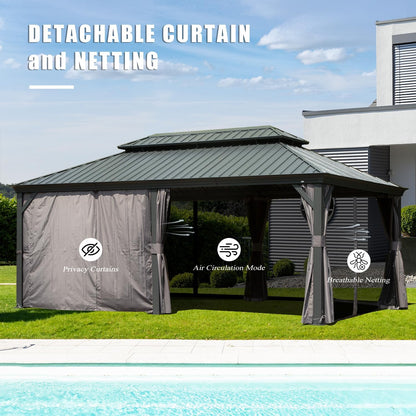 Domi 14'x20' Outdoor Gazebo, Hardtop Gazebo with Aluminum Frame, Heavy Duty Pavilion Gazebo for Patio Deck Backyard,Curtain and Netting, Grey
