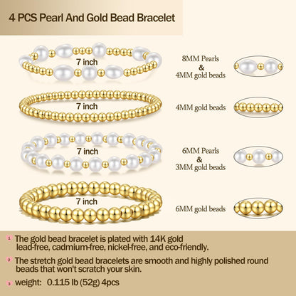 Badu Gold Beaded Bracelets for Women Boho Crystal Multiple Layered Stackable Wrap Bangle Set Paperclip Chain Trendy Jewelry (Gold-4Pcs-Pear)