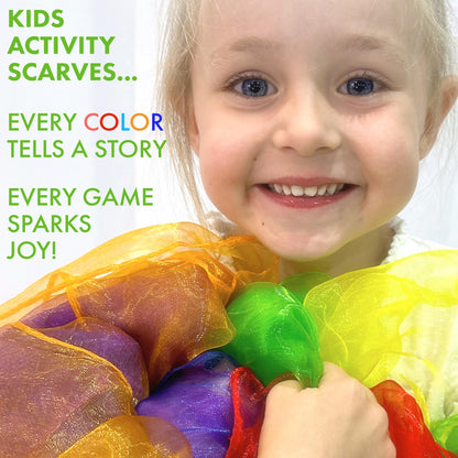 Covelico Play Scarves for Kids (14 Pack) – Montessori-Inspired Sensory Dance Scarves for Toddlers & Preschool, 7 Pairs of Music & Movement Props for Classroom, Daycare & PE, Waldorf Gross Motor Toys