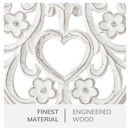JFY Designs Wall Medallion - Wooden Wall Decor, Hand Carved & Embossed Decorative Wall Sculpture, Boho Farmhouse Wall Art, Perfect for Home, Office or any Living Space - Heart